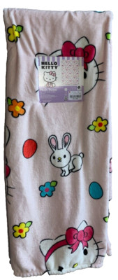 HELLO KITTY Pink EASTER BLANKET THROW 50in x 70in BUNNIES VIRAL NWT!