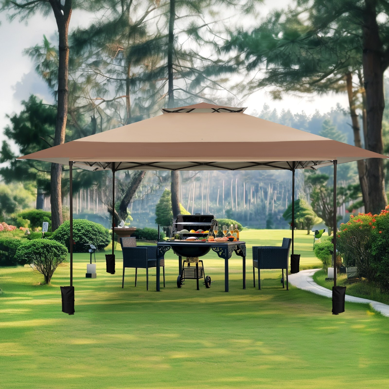 13x13ft Outdoor Canopy Pop-up Patio Gazebo Awning Sunshade Shelter w/ Sandbag