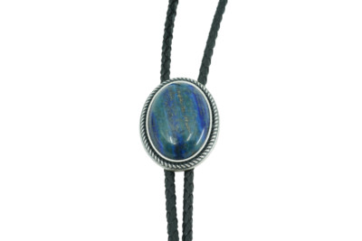 Hand Made Cabochon Oval Blue Lapis Gemstone Western Leather Bolo Neck Tie
