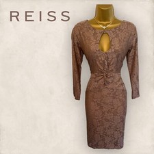 Reiss Womens Clemence Mocha Clover Lace Twist Front Wiggle Dress Size S UK 8
