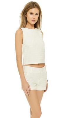 Haut Jacquard Blanc à Carreaux Alice & Olivia - Taille 10, Sans Manches - Neuf Avec étiquettes, Fabriqué Aux USA