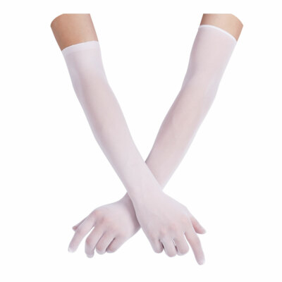 Women Sheer Mesh Full Finger Long Gloves Arm Opera Wedding Bridal Sun Protection