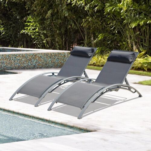 Domi Outdoor Chaise Lounge Set of 2 Aluminum Patio Chairs w/Adjustable Backrest