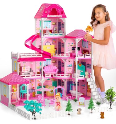Dream DIY Doll House Pink Girl Toys Stories 10 Rooms with