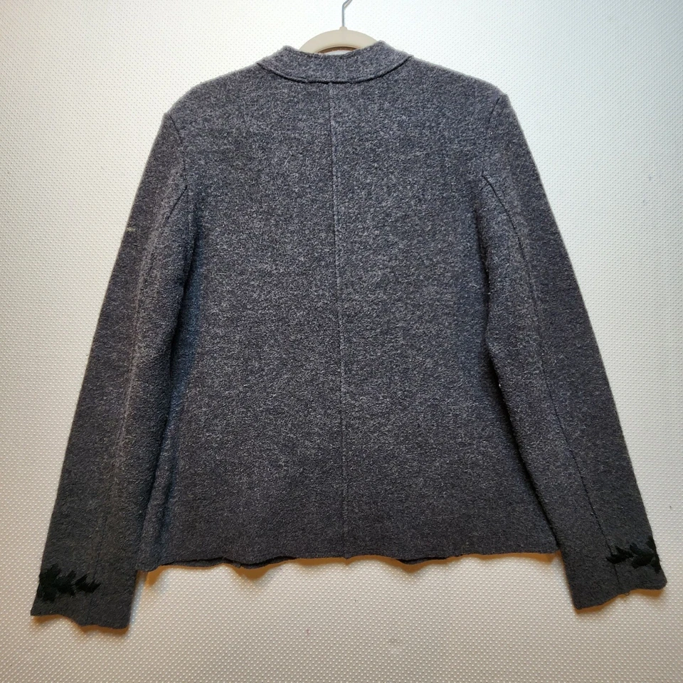 Chaqueta Blazer Mujer Willi Smith Gris Medio Negro Bordado Floral Cremallera Lana Foto 4 de 4