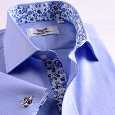 Light Blue Check Naples Business Shirt Easy Iron Wrinkle Free Boss Mens Ego