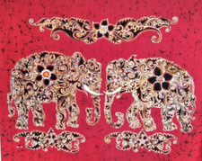 BATIK ORIZZONTALE ELEFANTI INDONESIANO ' TECNICA PAINTING