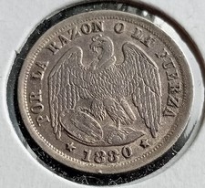 1880 Chile medio decimo silver coin
