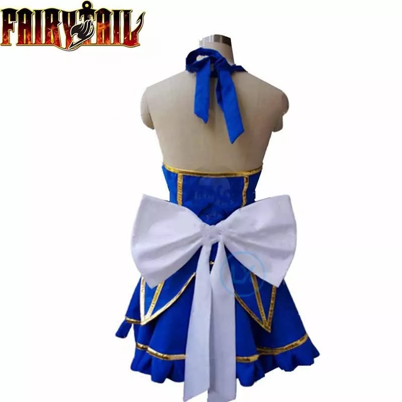 Fairy Tail Season 4 Lucy Heartfilia Dress Cosplay Costume Full Set in Stock  dress Sexy Low Back girls White Skirt