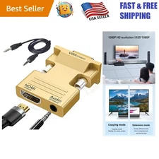 Versatile 1080P HDMI to VGA Adapter - Gold Audio Video Cable for Monitors & More