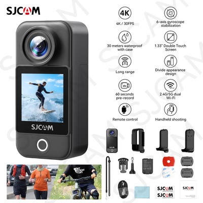 Pocket Action Cam 4K Touchscreen Sportkamera WiFi 20MP Helmkamera SJCAM C300