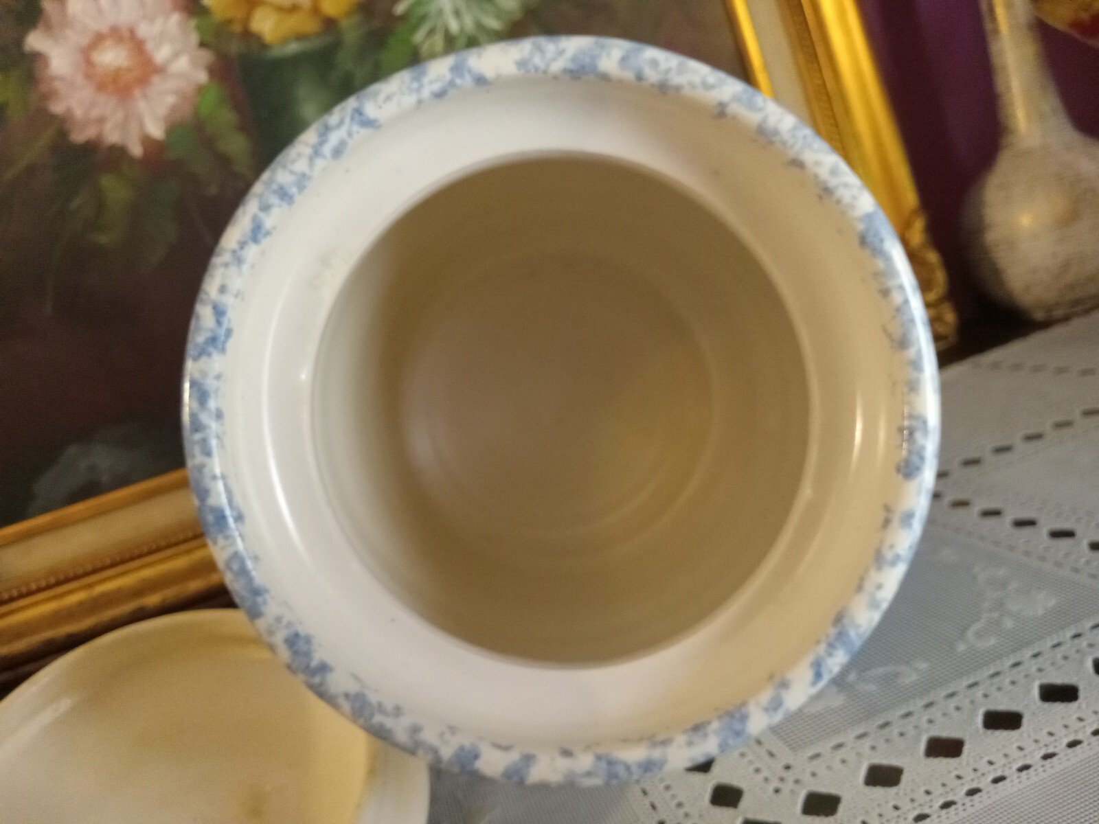 Vintage East Texas Pottery Marshall,TX Blue Spongeware and Flowers