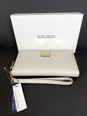 Dooney & Bourke Saffiano Ivory Large Zip Around Wristlet Wallet NEW w/Tag & Box
