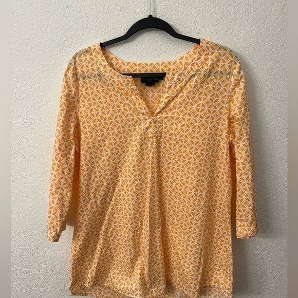 Pendleton geometric orange cotton split neck blou… - image 7