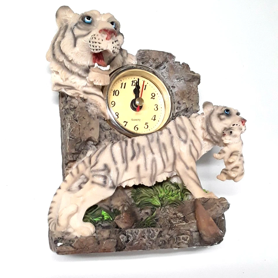 White Tiger Desk Clock Table Clocks 7" H Wildlife Animals Figurines AA Battery - Image 3 of 4