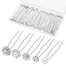 40 Pack Wedding Pearl Hair Pins for Bridal, Silver Pearl Rhinestone Hair Pins We