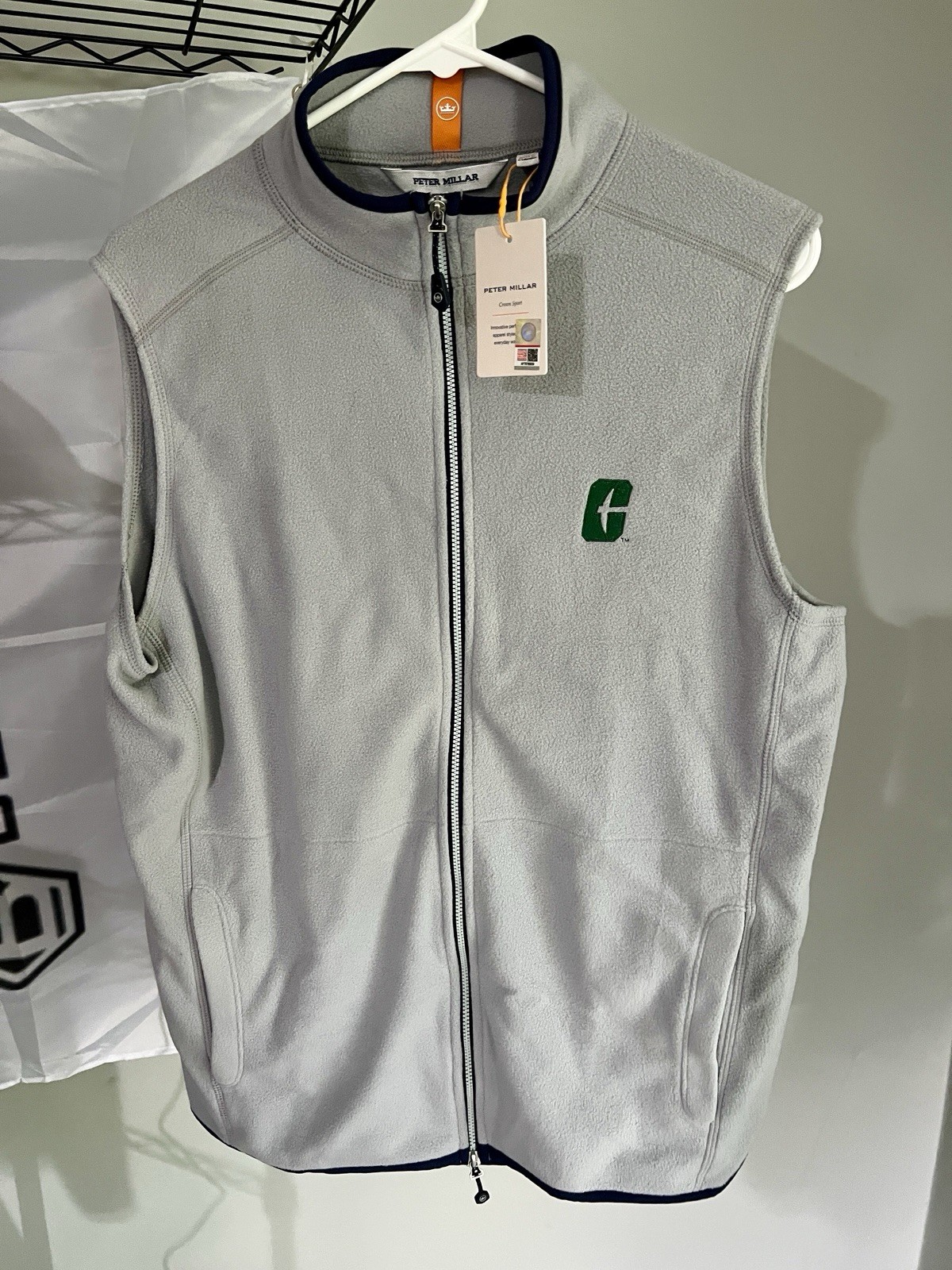 NWT Peter Millar Crown Sport Men’s M Gray Full Zip Fleece Golf Vest Mock Neck