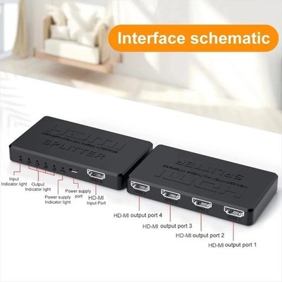 1 in 4 out HDMI Splitter Verteiler 4K 3D 4K@30Hz 1080p@60Hz Ultra HD Adapter