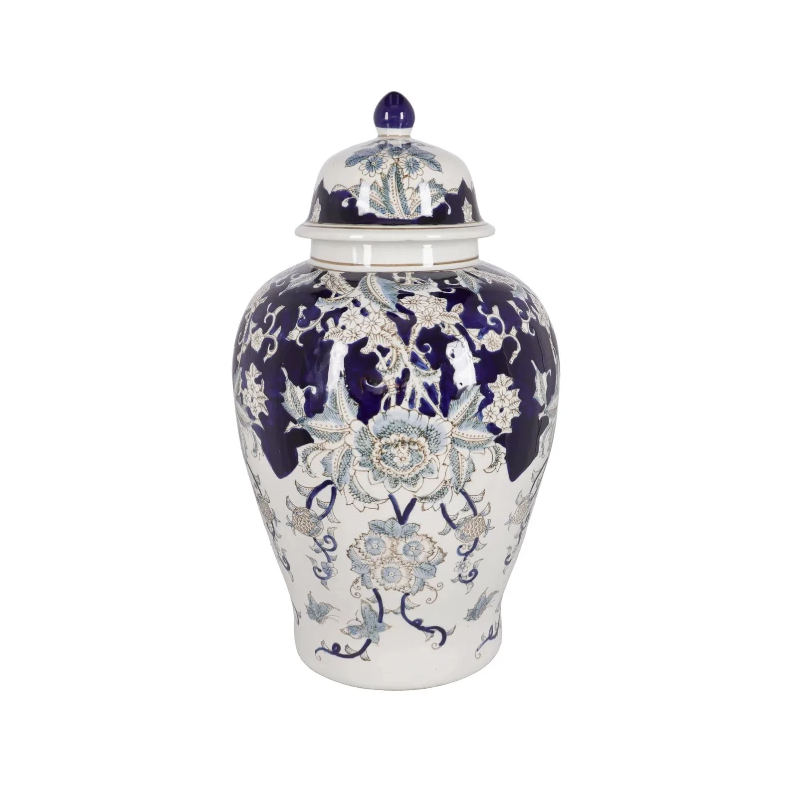 Ceramic vase with blue flowers enamelled oriental style 59 cm large