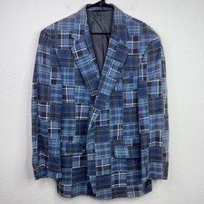 VTG Brooks Brothers Blazer Men 45R Blue Patchwork Madras Plaid Union Made USA