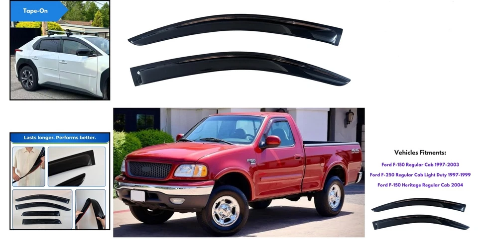 Elegant Window Visor Rain Guards for Ford F150 & F250, UV Resistant - 1997-2004 - Изображение 2 из 4