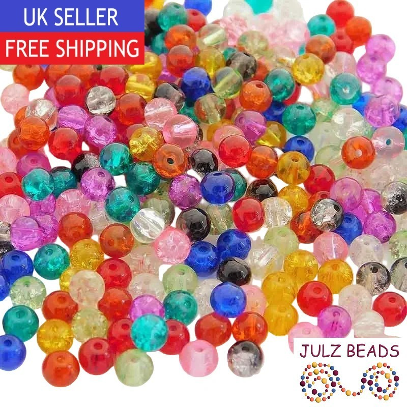 Crackle Glass Beads - Mixed Colours - 6mm Jewellery Making - 200 Beads
