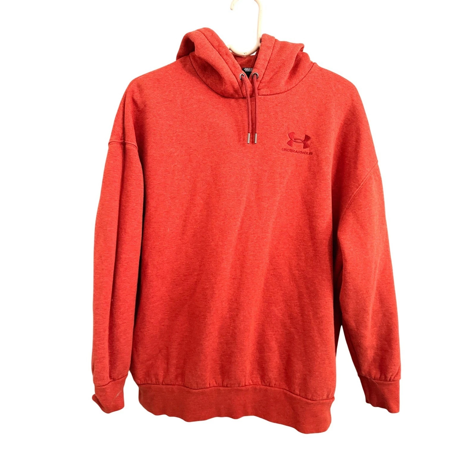 Under Armour Hoodie Mens Small Orange Fleece Pullover Embroidered Logo