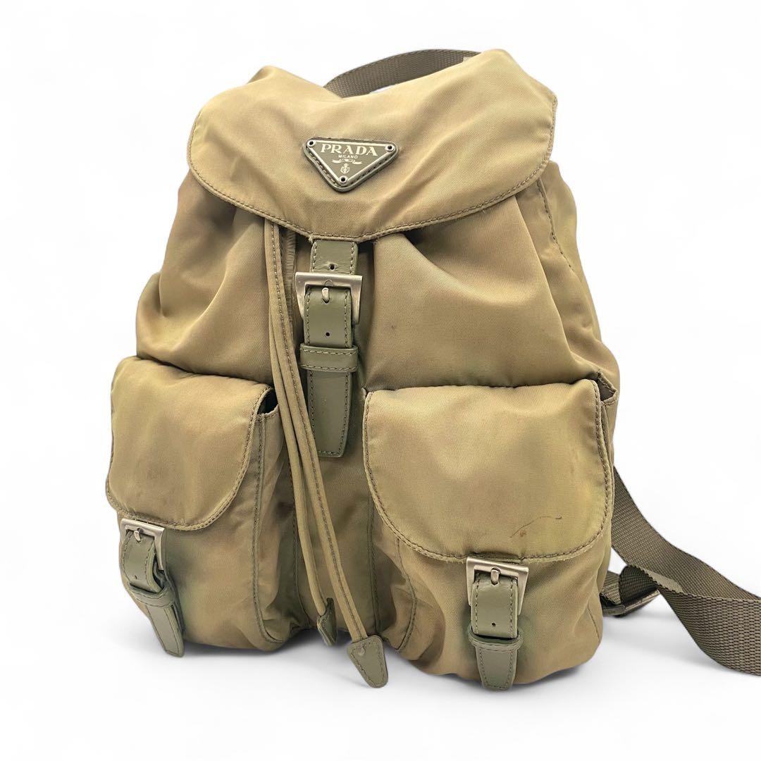 Prada Nylon Backpack Triangular Logo Khaki Men Wo… - image 1
