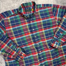 Polo Ralph Lauren Shirt Mens 2XB Multicolor Plaid Oxford Cotton Button Down Pony
