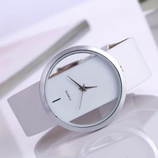 Minimalist Transparent Dial Quartz Watch Strap Elegant Round Analog Watch White