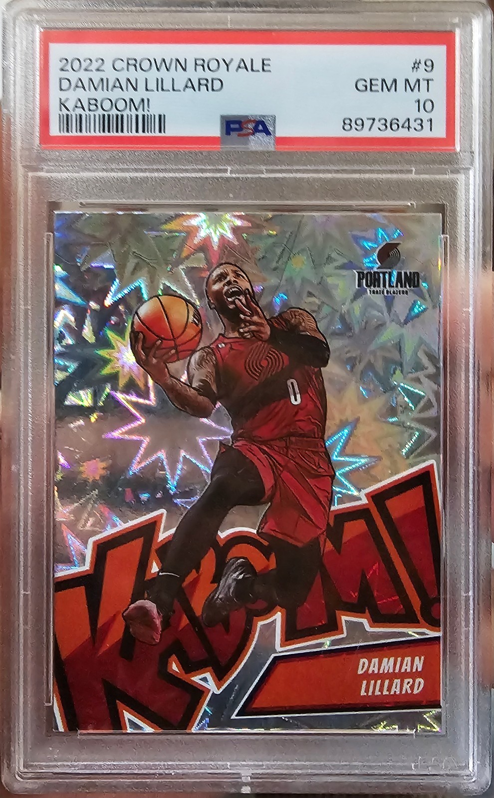 2022-23 Panini Crown Royale Damian Lillard #9 Kaboom! - PSA 10