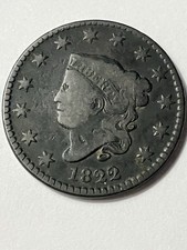 1822 Coronet Head Large Cent Coin Very Nice Details Great Eye Appeal Free Ship