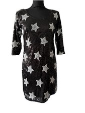 Maggie + Me Black Sequin With White Stars Mini Dress Size UK Medium Party