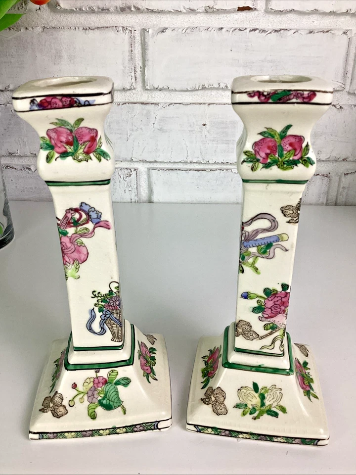 Candle Stick Holders Porcelain Raised Floral Design 7.25” Tall Set of 2 - Image 4 of 4