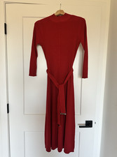 Calvin Klein Red Knit Belted Long Mock Neck Dress Size M