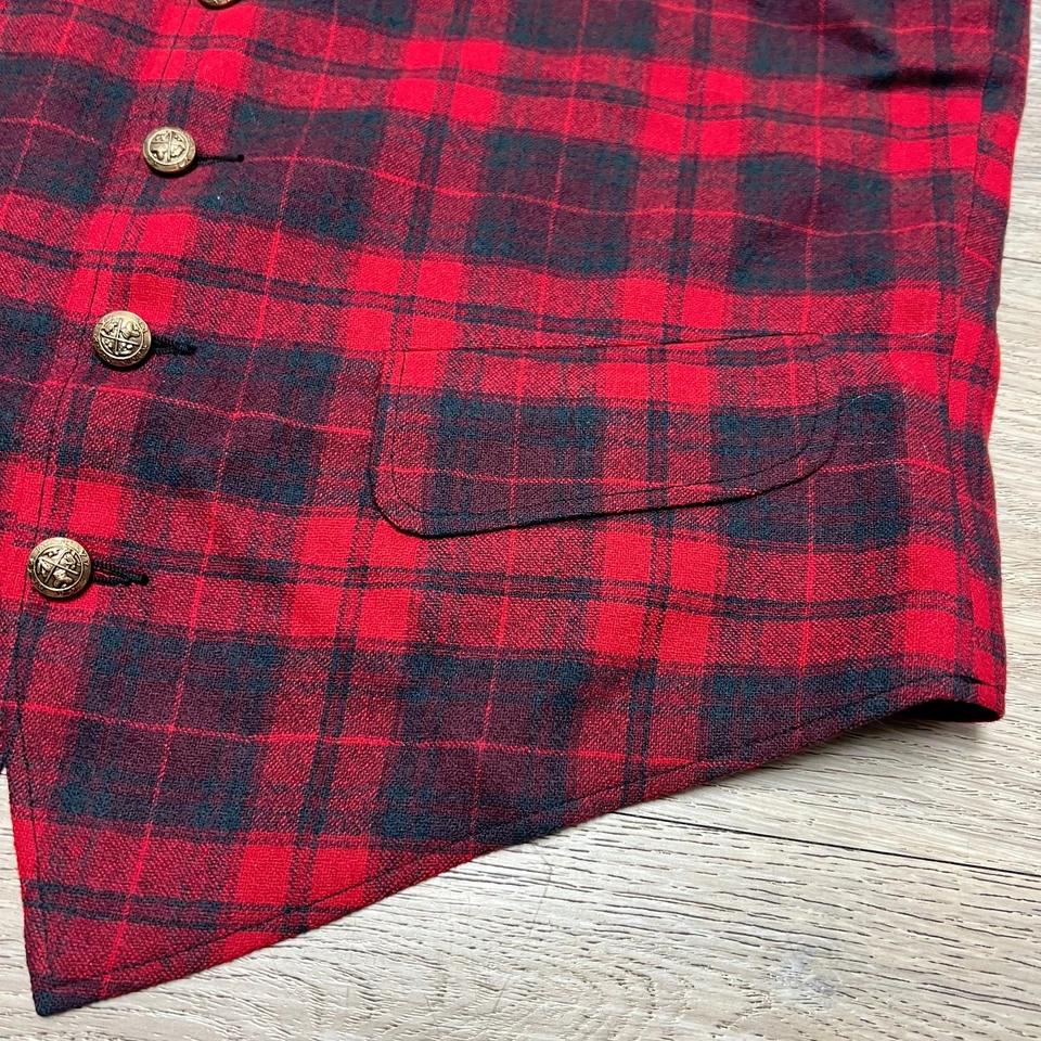 Chaleco a Cuadros Rojo Lana Mills Pendleton Disneyland Woolen Mills Años 50 De Colección Foto 2 de 4