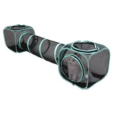 Two-Way Cat Tunnel with Cube and Mesh Pop-Open Play Tent for Indoor Outdoor Pet