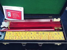 Vintage Antique E.S. LOWE Mah Jong Set-BAKELITE 152 Tiles,5 racks,Case,Rulebooks