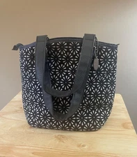 Lunch Bag Cooler Fit & Fresh Insulated Tote Zipper Double Handles Black Print