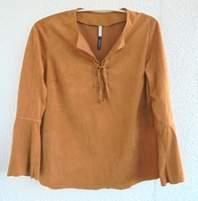 GIANNI B. Tunika Westernhemd Wildlederoptik braun M 38 Schnürung Trompetenärmel