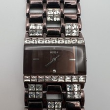 Reloj pulsera Guess U15010L1 bisel cristal bronce esfera rectangular probado en Japón