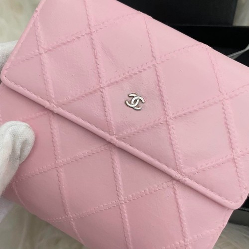 Rare CHANEL Mini Bifold Wallet Coco Mark Camellia Pink Leather Vintage Used - Picture 5 of 12