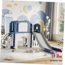 8-in-1 Toddler Slide Indoor Outdoor Playground Playset for Kids Blue-new