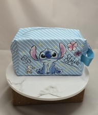 Disney Stitch Cosmetic Bag Blue Striped Toiletry Makeup Pouch Zip Travel Case