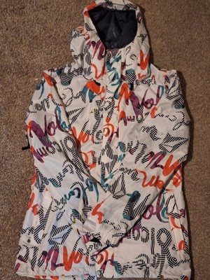 Volcom Nimbus Ski Jacket Womens L Grafiti All Over Print Ski Snowboarding Hooded