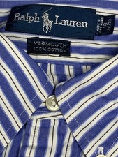 RALPH LAUREN Shirt Mens L Yarmouth 16 32/33 Blue Stripe Long Sleeve Vintage