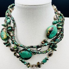 Boho Turquoise Green Multi Strand Beaded Necklace Chunky Statement Southwest