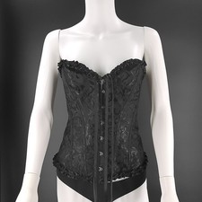 Black Shein Corset Top Ruffle Trim Lace Up Back Gothic Burlesque S
