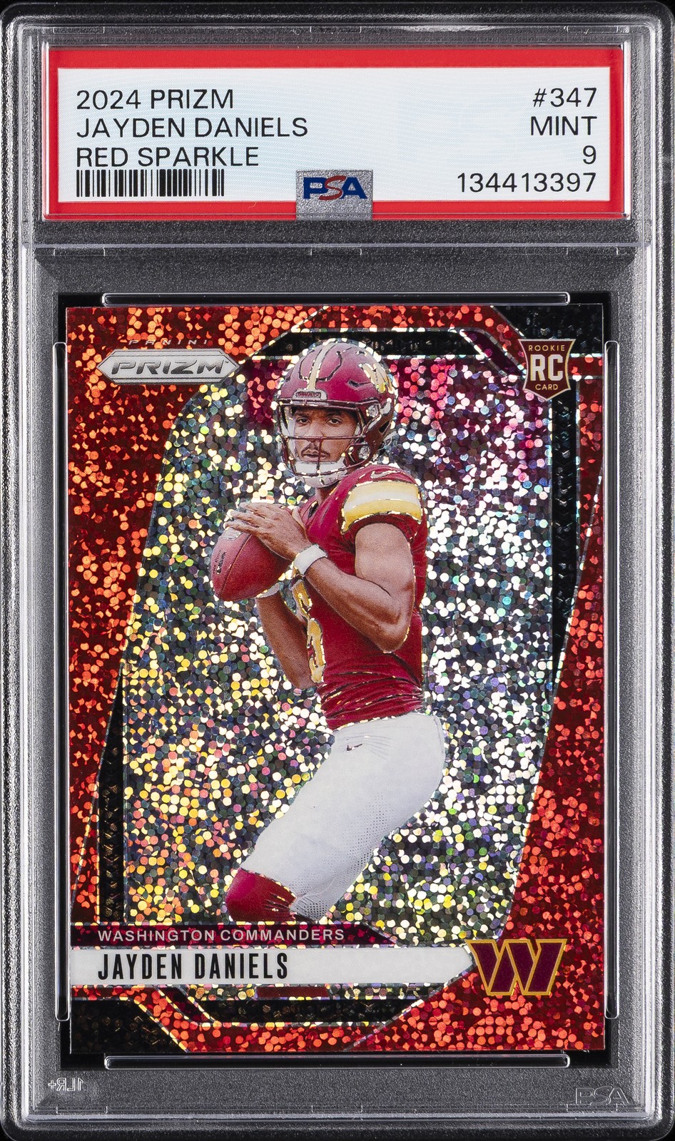 2024 PANINI PRIZM RED SPARKLE #347 JAYDEN DANIELS PSA 9