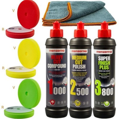 Menzerna Auto Politur Set 1000 2500 3800 + 3 PP Pads 150mm für Poliermaschine